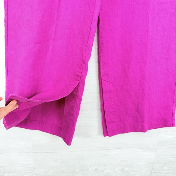 Athleta Retreat Linen Wide Leg Pants Size Large Fuchsia Pink Resortwear Vacation - Picture 4 of 16